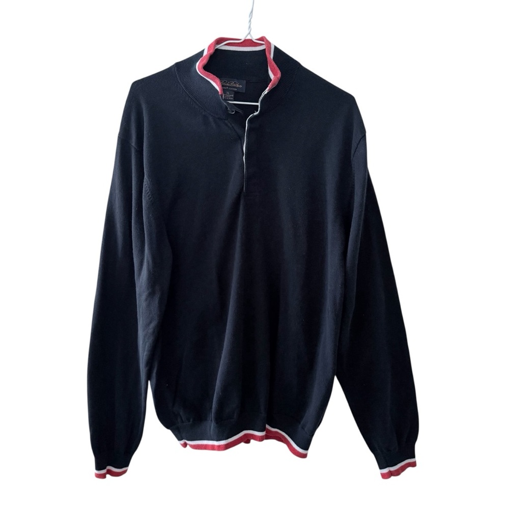 Brooks Brothers Henley Polo Sweater Men’s XL Navy Blue Red White Supima Cotton